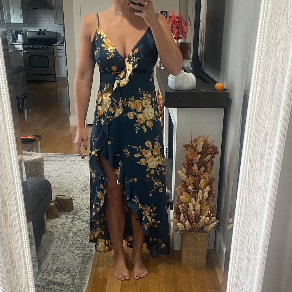 Vici Navy and Yellow Floral High Low Dress